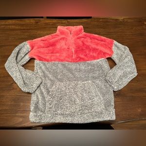 Dusty Rose Color-Block Kangaroo-Pocket Sherpa Pullover - Women size small